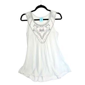H.I.P. Embroidered Blouse Top Sleeveless Sheer Size Small Light White Dark Gray